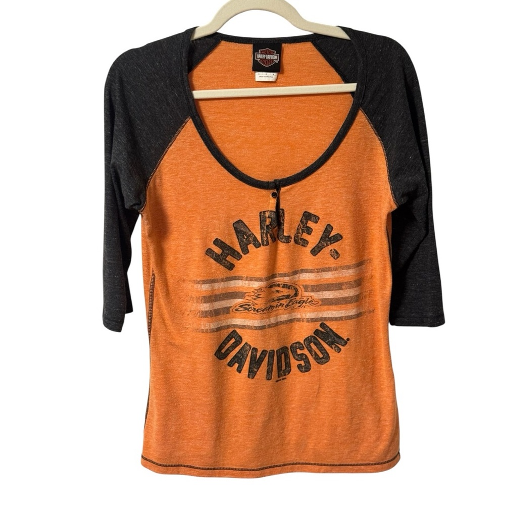 Harley Davidson Screamin Eagle Performance Top 3/4 Raglan Sleeve Henley Medium